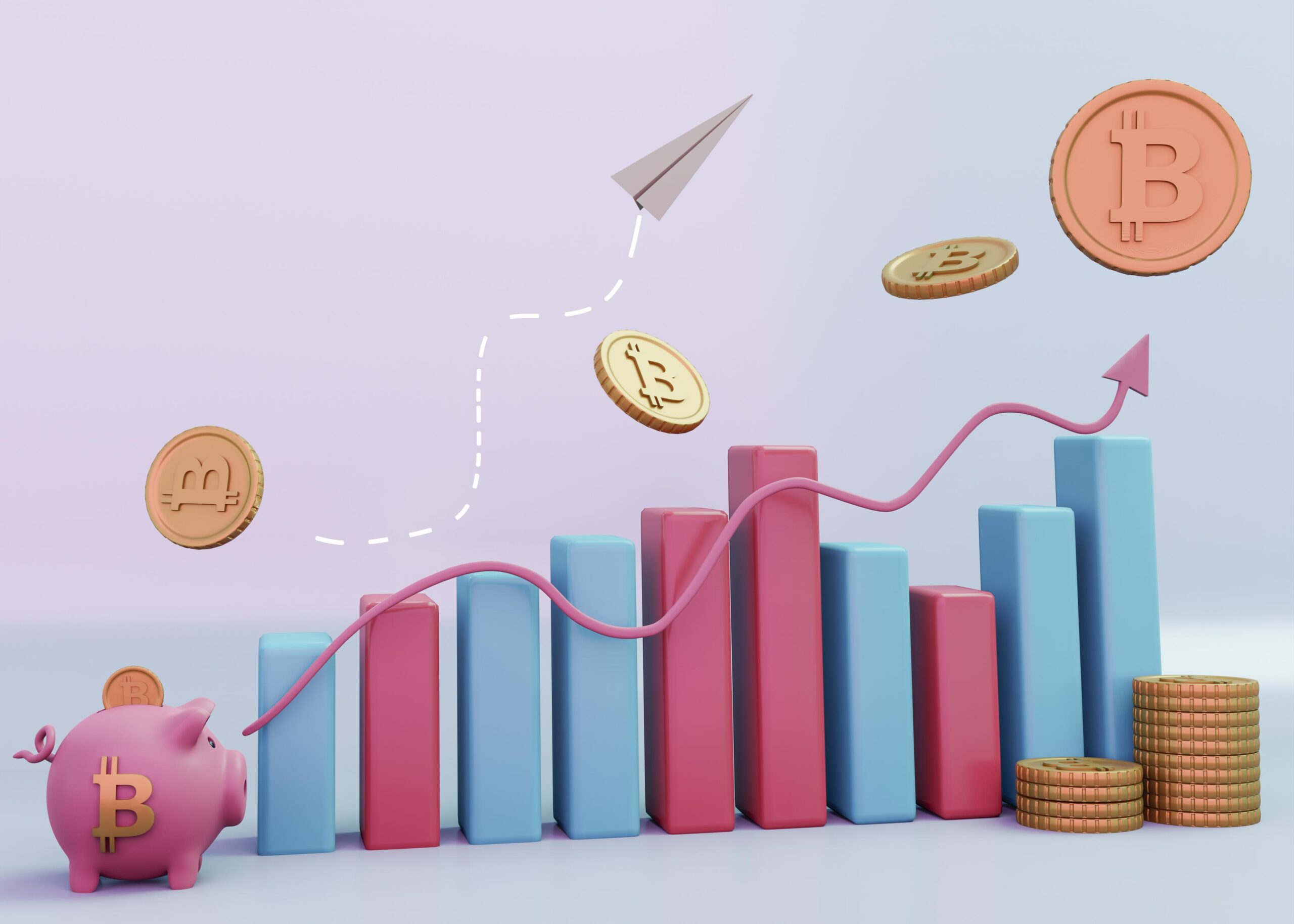 3D signifying a rise in bitcoin investment