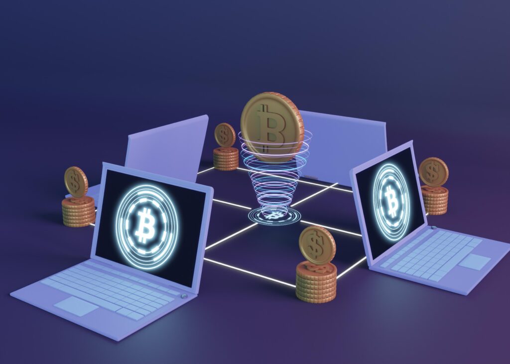 illustrations of nodes transacting Bitcoin